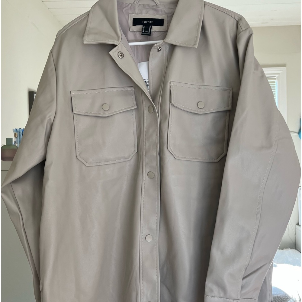 Light beige faux leather shacket/ overshirt